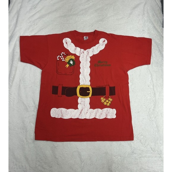 Vintage 80s Santa Suit Single Stitch T-Shirt Christmas Mens Size XL Made In USA - Picture 1 of 11